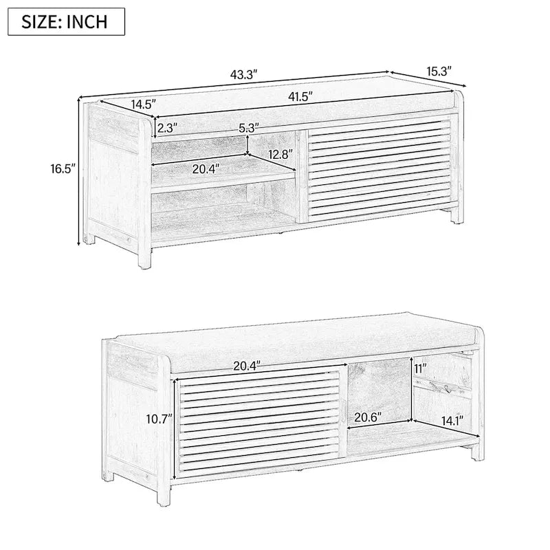 Banc de rangement volet avec meuble à chaussures