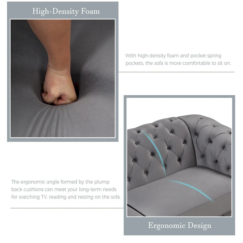 64.3 Canapé deux places en velours, canapé deux places moderne avec coussin d'assise épais amovible, canapé deux places pour 2 personnes