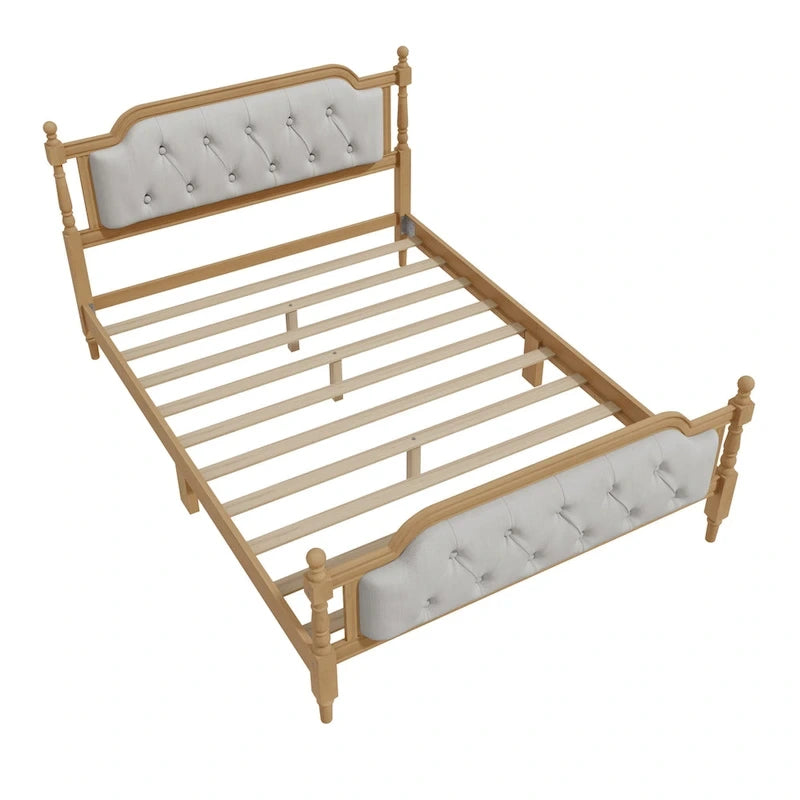 Cadre de lit en bois massif avec tête de lit capitonnée – Aucun sommier tapissier requis