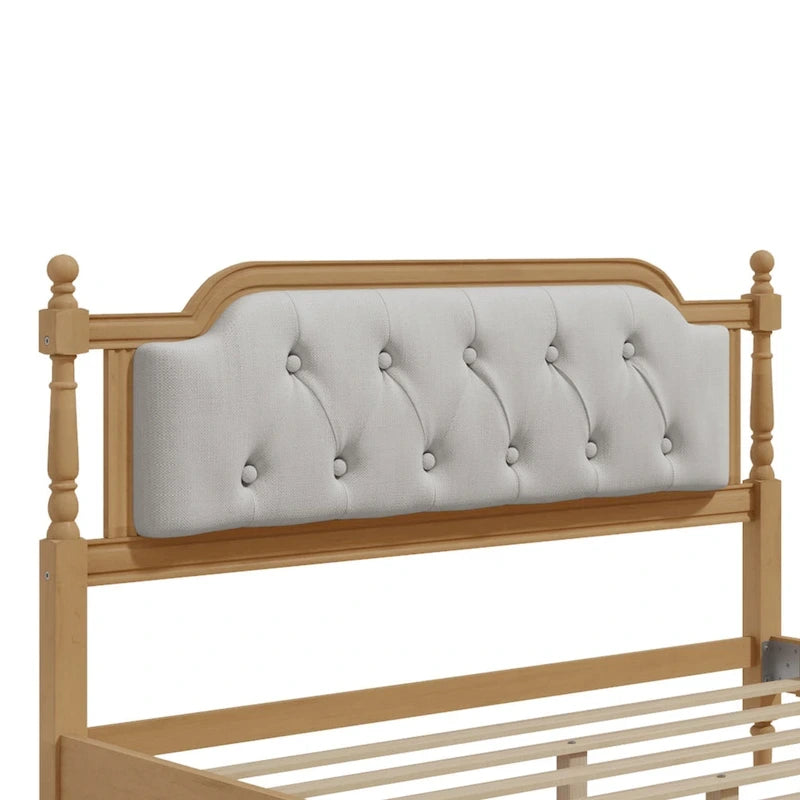 Cadre de lit en bois massif avec tête de lit capitonnée – Aucun sommier tapissier requis