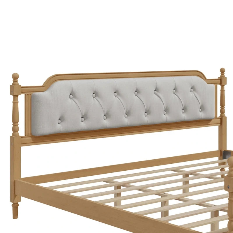 Cadre de lit en bois massif avec tête de lit capitonnée – Aucun sommier tapissier requis