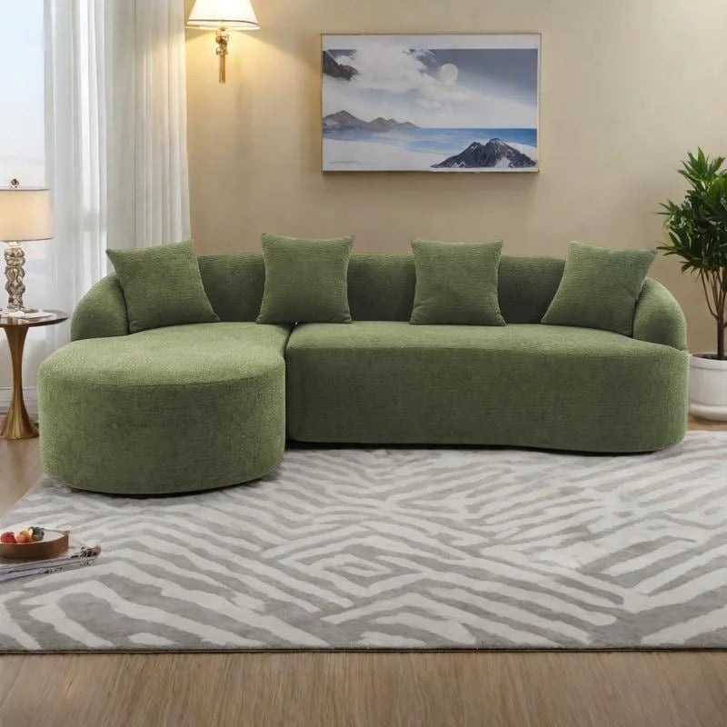 Canapé d'angle en chenille en forme de L avec méridienne et 4 oreillers
