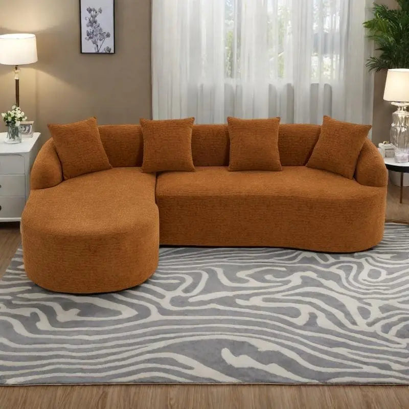 Canapé d'angle en chenille en forme de L avec méridienne et 4 oreillers