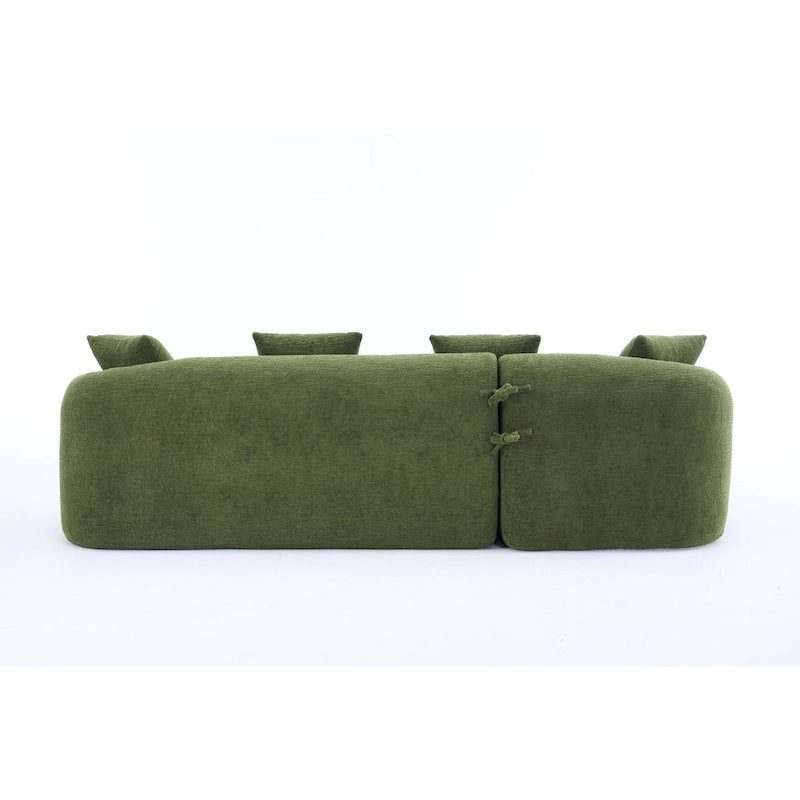 Canapé d'angle en chenille en forme de L avec méridienne et 4 oreillers