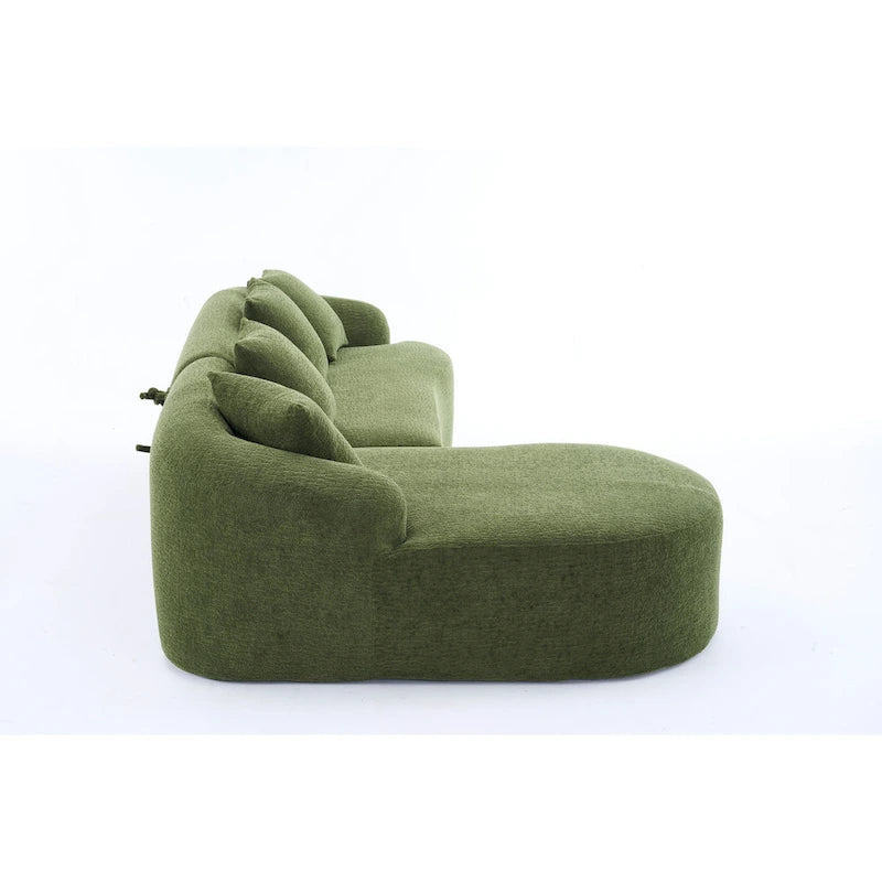 Canapé d'angle en chenille en forme de L avec méridienne et 4 oreillers