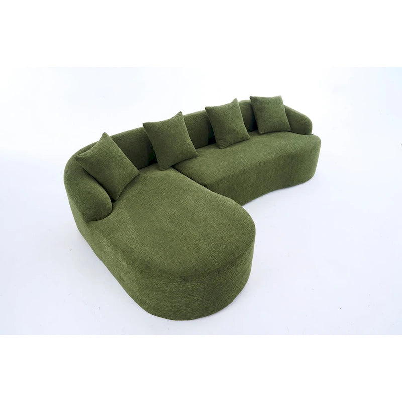 Canapé d'angle en chenille en forme de L avec méridienne et 4 oreillers