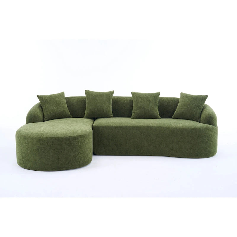 Canapé d'angle en chenille en forme de L avec méridienne et 4 oreillers