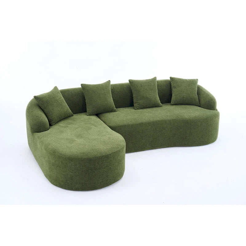 Canapé d'angle en chenille en forme de L avec méridienne et 4 oreillers