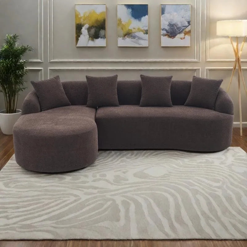 Canapé d'angle en chenille en forme de L avec méridienne et 4 oreillers