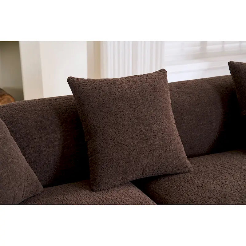 Canapé d'angle en chenille en forme de L avec méridienne et 4 oreillers