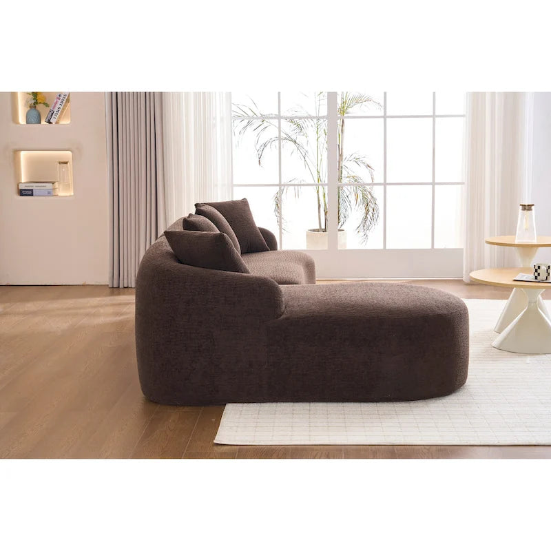 Canapé d'angle en chenille en forme de L avec méridienne et 4 oreillers