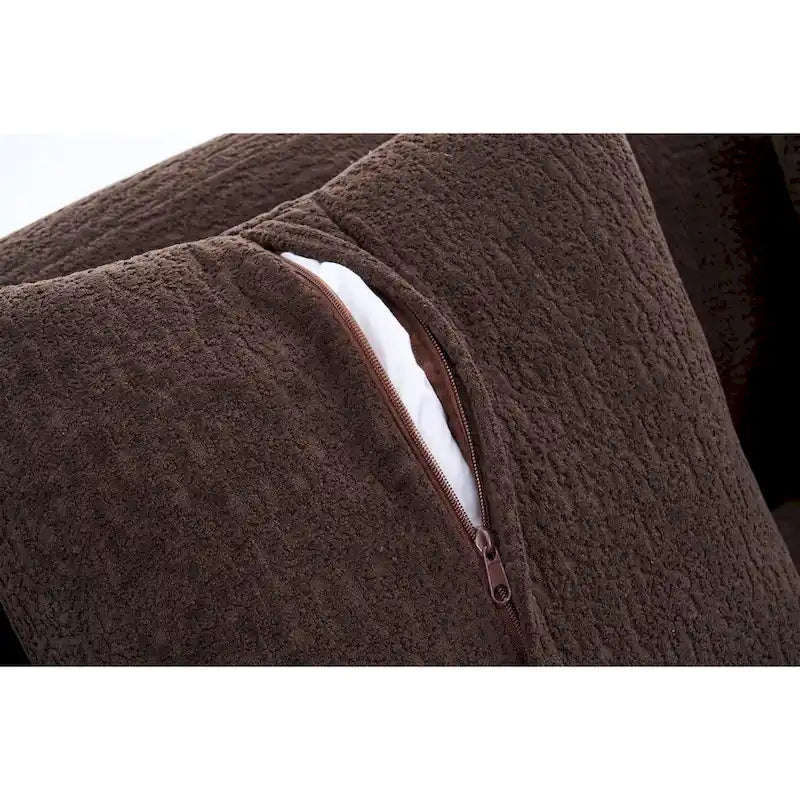 Canapé d'angle en chenille en forme de L avec méridienne et 4 oreillers