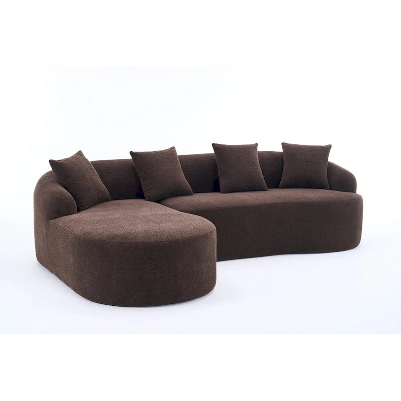 Canapé d'angle en chenille en forme de L avec méridienne et 4 oreillers