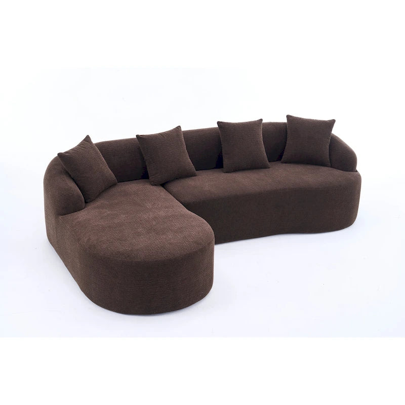 Canapé d'angle en chenille en forme de L avec méridienne et 4 oreillers