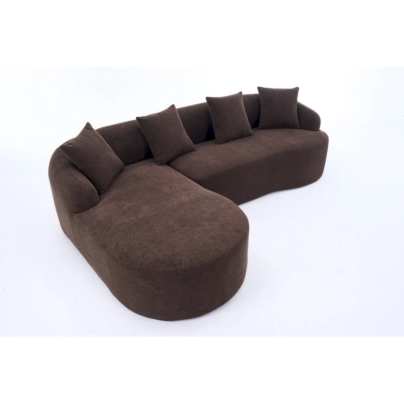 Canapé d'angle en chenille en forme de L avec méridienne et 4 oreillers