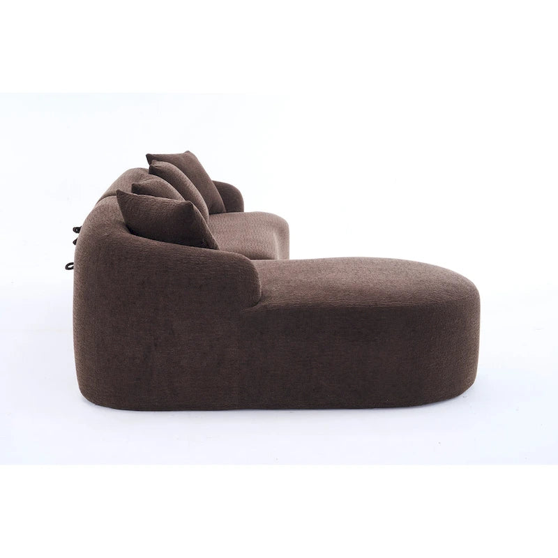 Canapé d'angle en chenille en forme de L avec méridienne et 4 oreillers