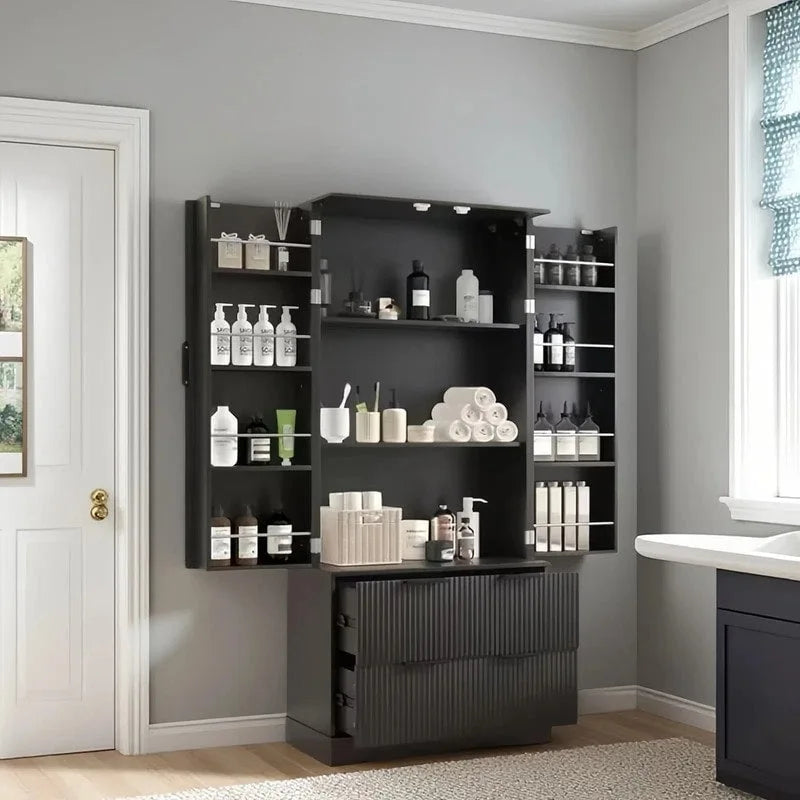 Meuble de Rangement pour Salle de Bain avec 2 Tiroirs, Étagère à 8 Compartiments et 3 Étagères