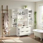 Meuble de Rangement pour Salle de Bain avec 2 Tiroirs, Étagère à 8 Compartiments et 3 Étagères