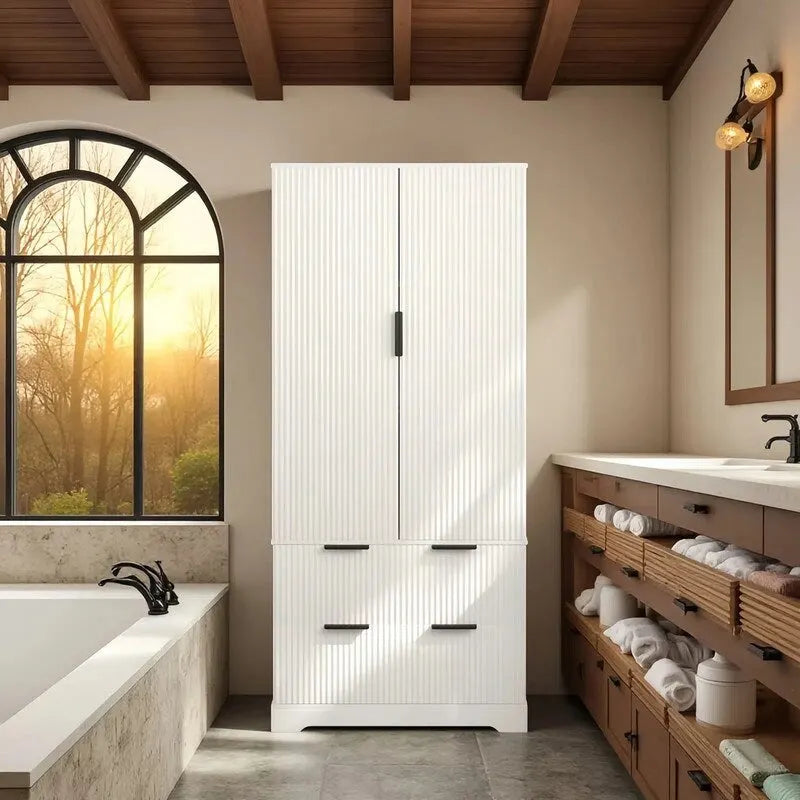 Meuble de Rangement pour Salle de Bain avec 2 Tiroirs, Étagère à 8 Compartiments et 3 Étagères