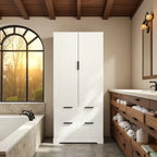 Meuble de Rangement pour Salle de Bain avec 2 Tiroirs, Étagère à 8 Compartiments et 3 Étagères