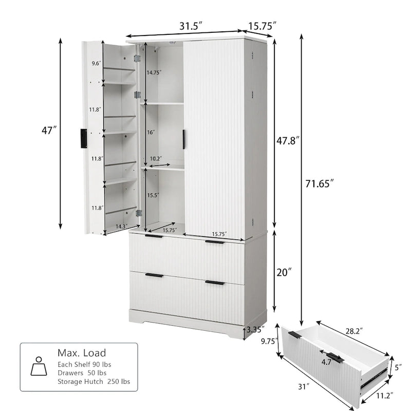 Meuble de Rangement pour Salle de Bain avec 2 Tiroirs, Étagère à 8 Compartiments et 3 Étagères