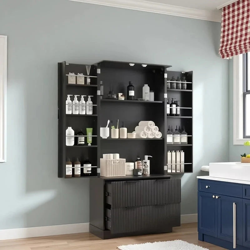 Meuble de Rangement pour Salle de Bain avec 2 Tiroirs, Étagère à 8 Compartiments et 3 Étagères