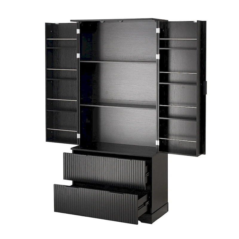 Meuble de Rangement pour Salle de Bain avec 2 Tiroirs, Étagère à 8 Compartiments et 3 Étagères