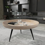 Table basse ronde à plateau amovible de 76 cm, bois de manguier artisanal, blanc délavé