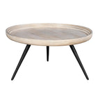 Table basse ronde à plateau amovible de 76 cm, bois de manguier artisanal, blanc délavé