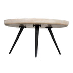 Table basse ronde à plateau amovible de 76 cm, bois de manguier artisanal, blanc délavé