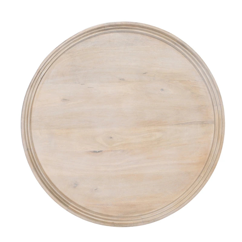 Table basse ronde à plateau amovible de 76 cm, bois de manguier artisanal, blanc délavé