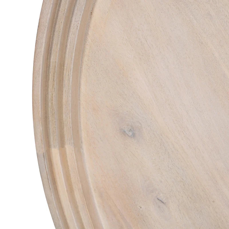 Table basse ronde à plateau amovible de 76 cm, bois de manguier artisanal, blanc délavé
