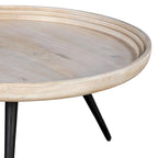 Table basse ronde à plateau amovible de 76 cm, bois de manguier artisanal, blanc délavé