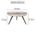 Table basse ronde à plateau amovible de 76 cm, bois de manguier artisanal, blanc délavé