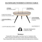 Table basse ronde à plateau amovible de 76 cm, bois de manguier artisanal, blanc délavé