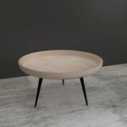 Table basse ronde à plateau amovible de 76 cm, bois de manguier artisanal, blanc délavé