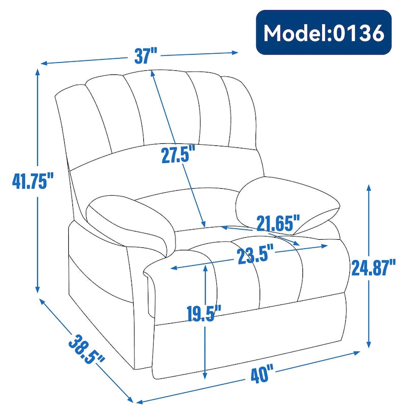 Fauteuil inclinable manuel surdimensionné avec levier latéral et dossier réglable