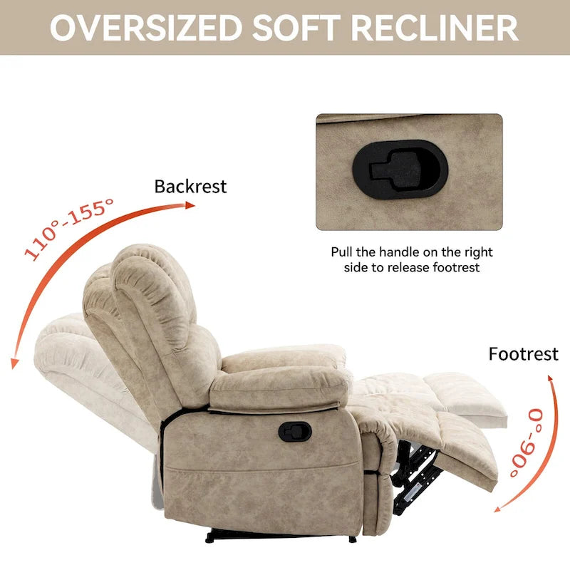 Fauteuil inclinable manuel surdimensionné avec levier latéral et dossier réglable