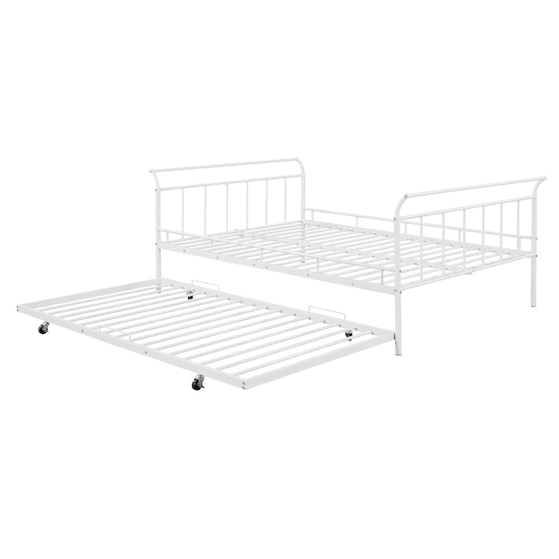 Lit de repos en métal avec poignée incurvée et lit gigogne double pour chambre à coucher