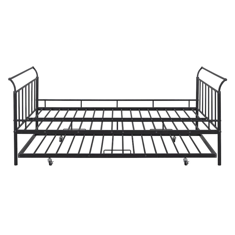 Lit de repos en métal avec poignée incurvée et lit gigogne double pour chambre à coucher