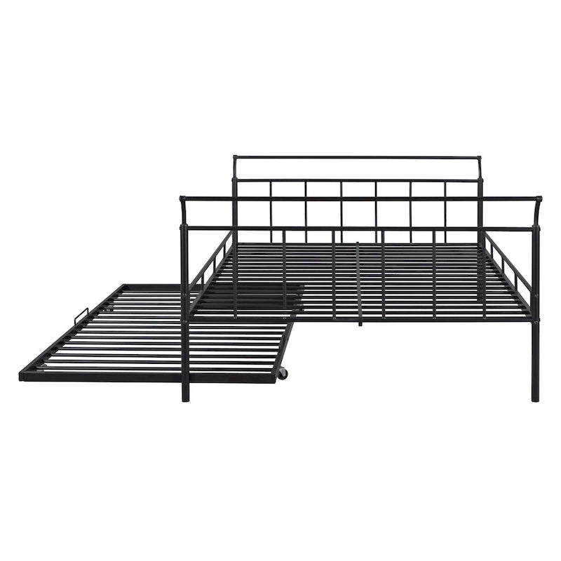 Lit de repos en métal avec poignée incurvée et lit gigogne double pour chambre à coucher