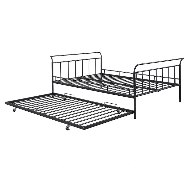 Lit de repos en métal avec poignée incurvée et lit gigogne double pour chambre à coucher