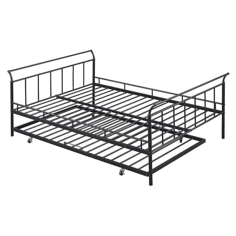 Lit de repos en métal avec poignée incurvée et lit gigogne double pour chambre à coucher