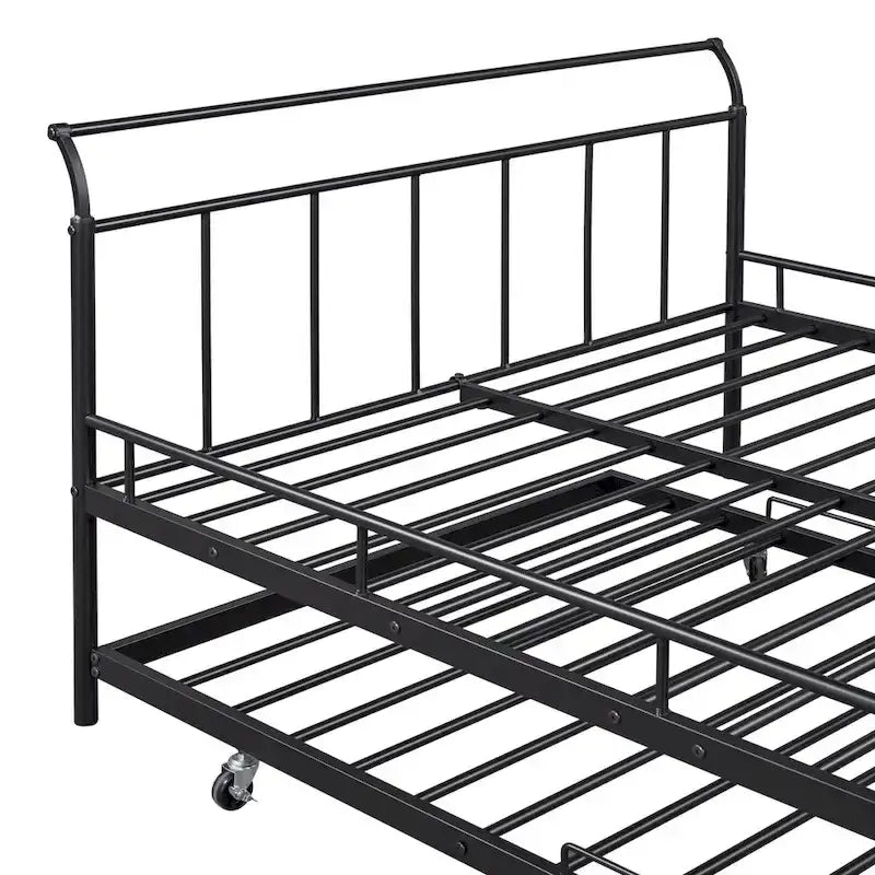 Lit de repos en métal avec poignée incurvée et lit gigogne double pour chambre à coucher