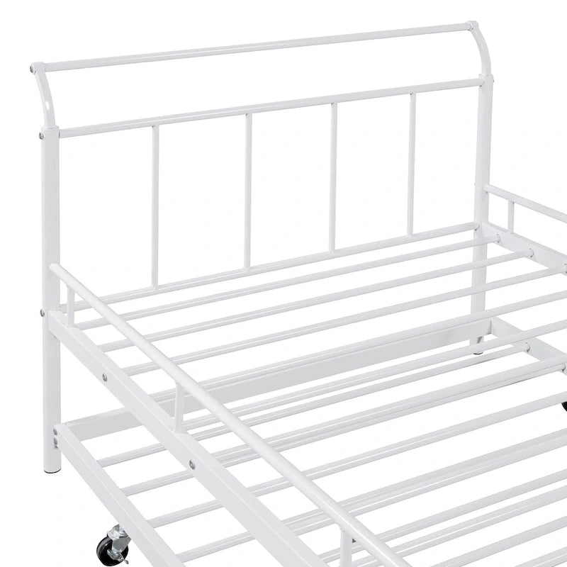 Lit de repos en métal avec poignée incurvée et lit gigogne double pour chambre à coucher