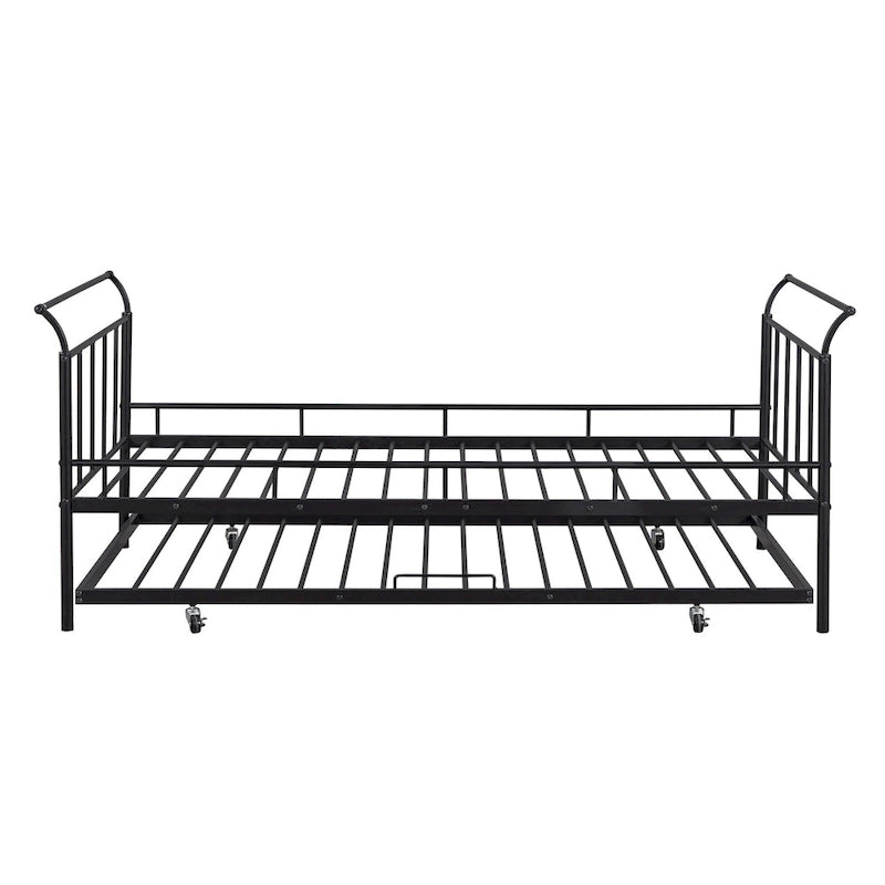 Lit de repos en métal avec poignée incurvée et lit gigogne double pour chambre à coucher