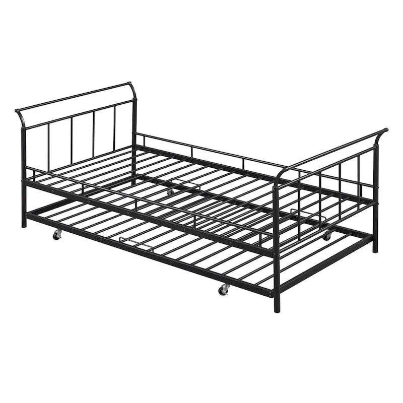 Lit de repos en métal avec poignée incurvée et lit gigogne double pour chambre à coucher