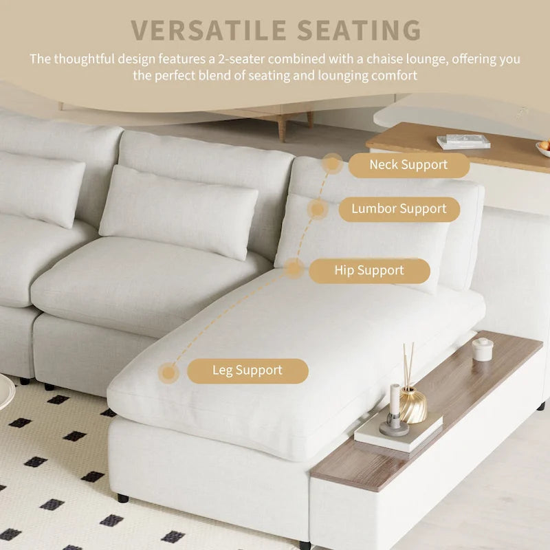 Canapé d'angle 3 places beige avec rangements