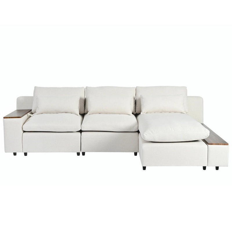 Canapé d'angle 3 places beige avec rangements