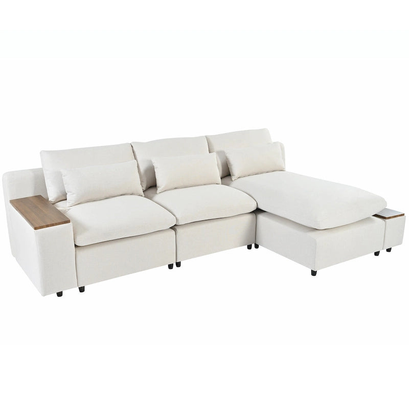 Canapé d'angle 3 places beige avec rangements